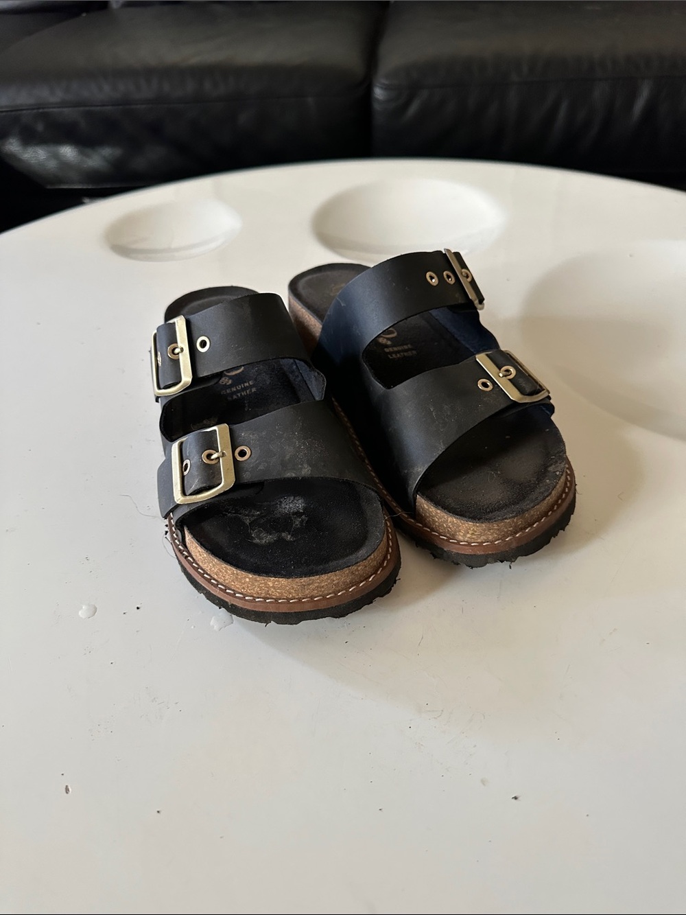 Women’s Black Double-Band Adjustable Slide Sandals